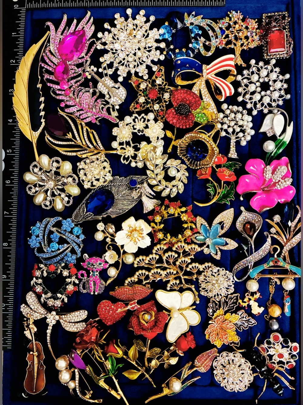 Lot 50 Rhinestone Enamel Brooch Pins Flowers Animal Crystal Jewelry Collection